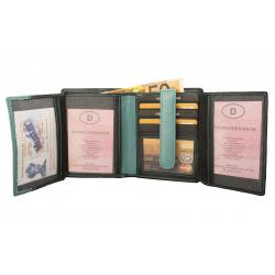 RFID Protection - Mittelgroße Rindleder Damenbörse mit 14 Kartenfächern - schwarz/tuerkis