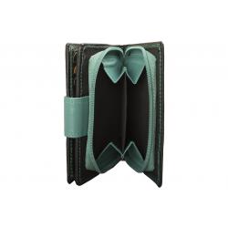 RFID Protection - Mittelgroße Rindleder Damenbörse mit 14 Kartenfächern - schwarz/tuerkis