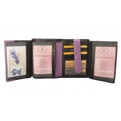 RFID Protection - Mittelgroße Rindleder Damenbörse mit 14 Kartenfächern - schwarz/violett