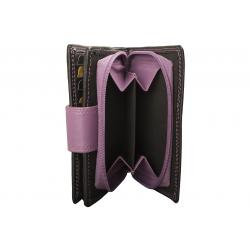RFID Protection - Mittelgroße Rindleder Damenbörse mit 14 Kartenfächern - schwarz/violett