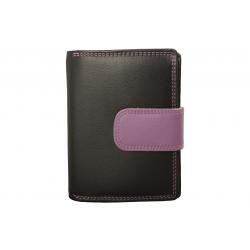 RFID Protection - Mittelgroße Rindleder Damenbörse mit 14 Kartenfächern - schwarz/violett
