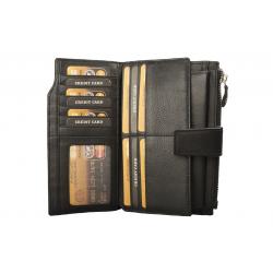 RFID Protection - Große Rindleder Damenbörse mit Metall Reißverschluss - schwarz