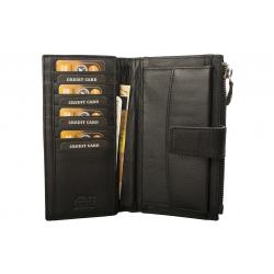 RFID Protection - Große Rindleder Damenbörse mit Metall Reißverschluss - schwarz