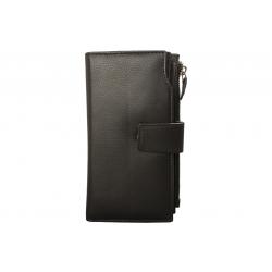 RFID Protection - Große Rindleder Damenbörse mit Metall Reißverschluss - schwarz