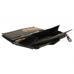 RFID Protection - Große Rindleder Damenbörse mit Metall Reißverschluss - schwarz