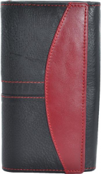 Große Damenbörse mit Reißverschluss - Rind Leder schwarz/rot