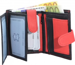 Geldbörse Nappa-Leder mit Außenriegel schwarz/rot