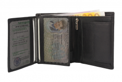 Hochwertige Rindleder Geldbörse mit Doppelnaht  - schwarz uni